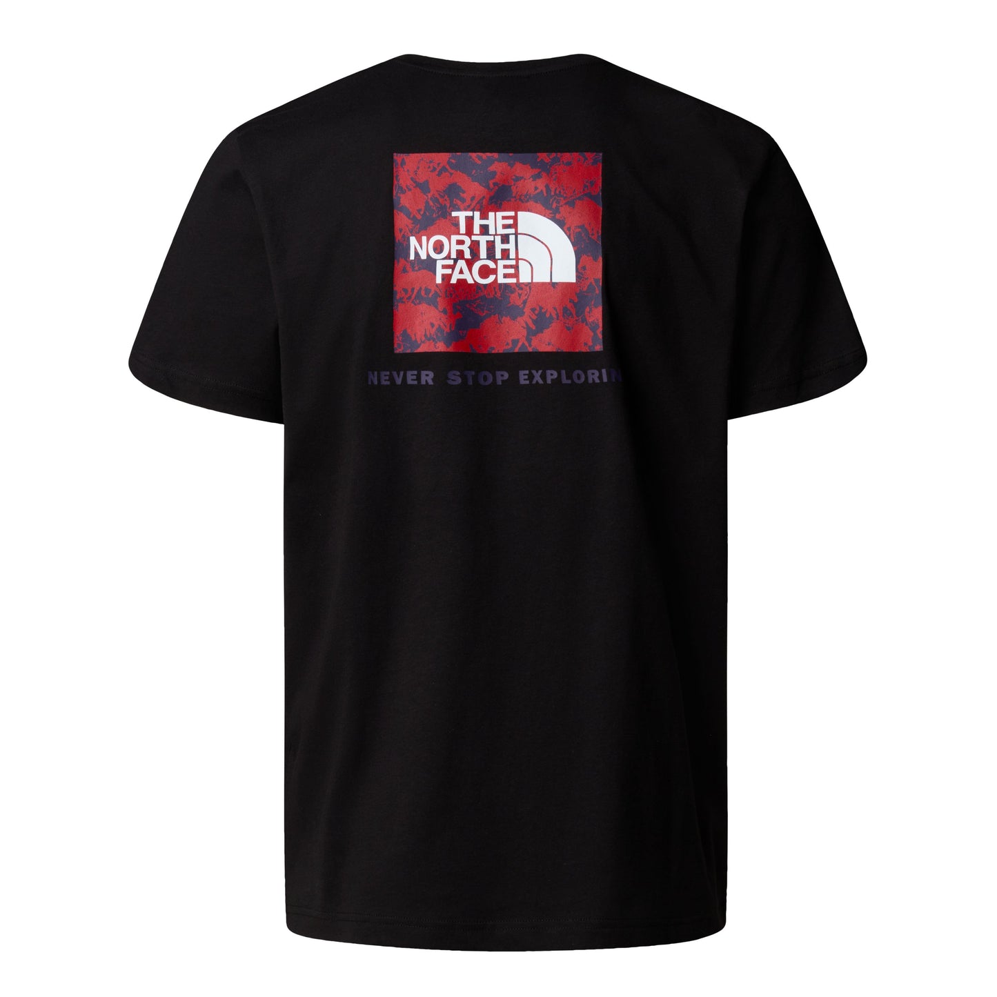 T-Shirt de manga curta para homem The North Face NSE Box Raku Horse Infill em TNF Black/Cardinal Red Raku Horse Print. Foto da parte de trás.