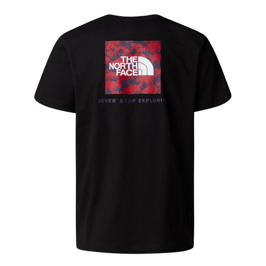 T-Shirt de manga curta para homem The North Face NSE Box Raku Horse Infill em TNF Black/Cardinal Red Raku Horse Print. Foto da parte de trás.