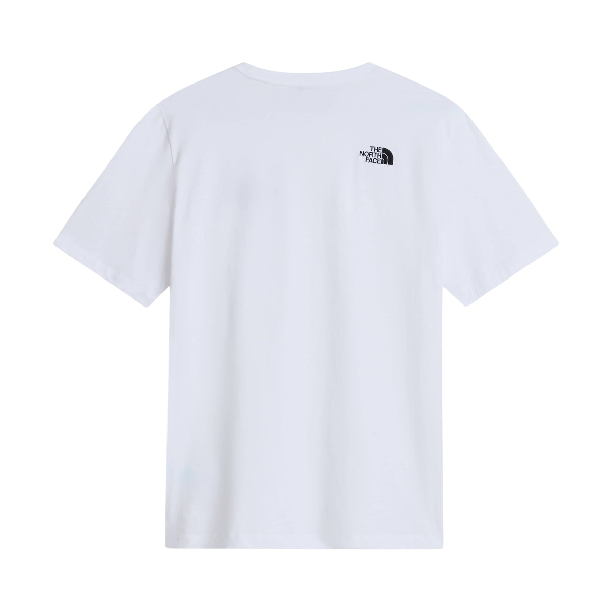 Vista traseira da t-shirt The North Face Off Piste Embro branca, com logótipo preto bordado junto ao ombro direito.