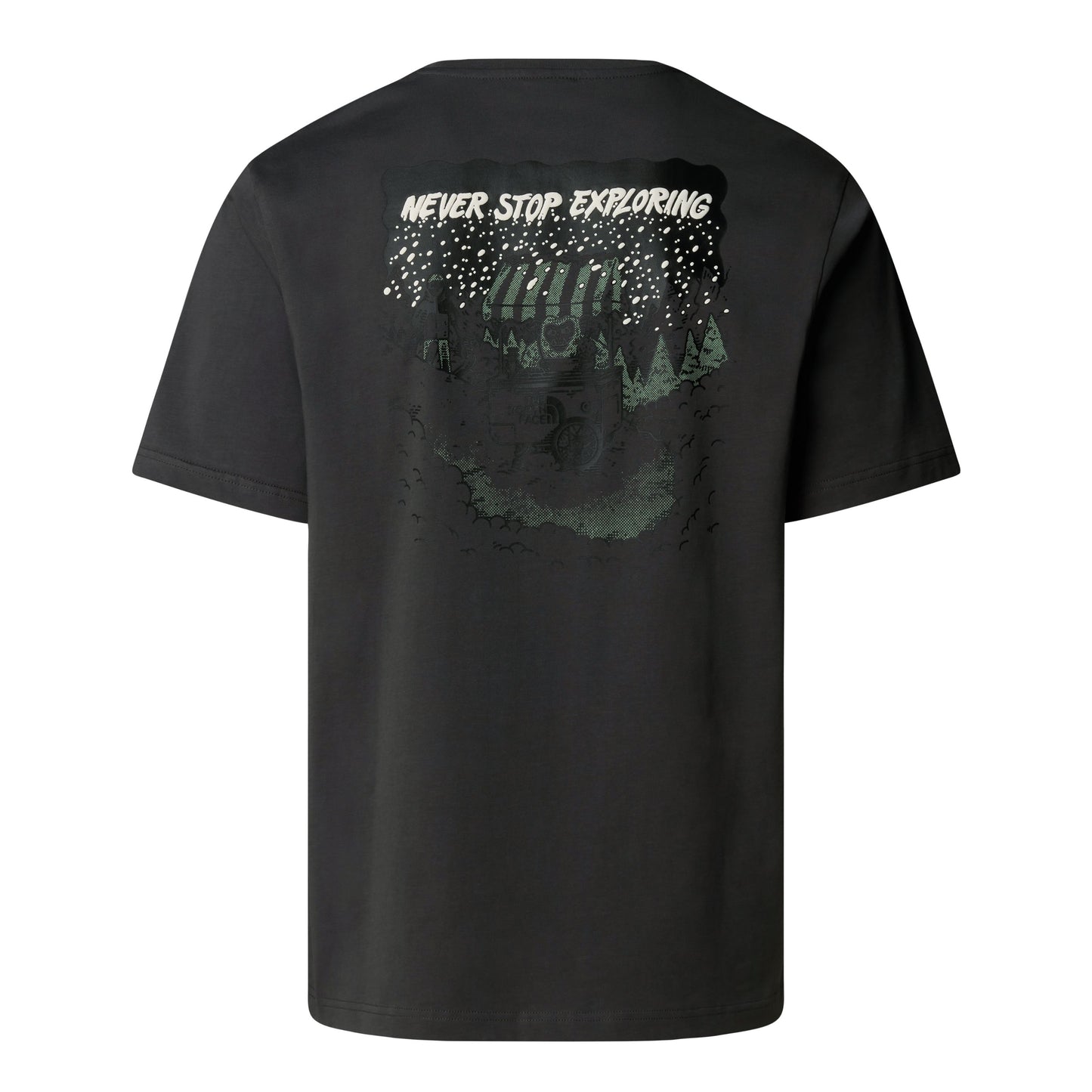 T-Shirt de manga curta para homem The North Face Powder Days Relaxed em Asphalt Grey. Foto da parte de trás.