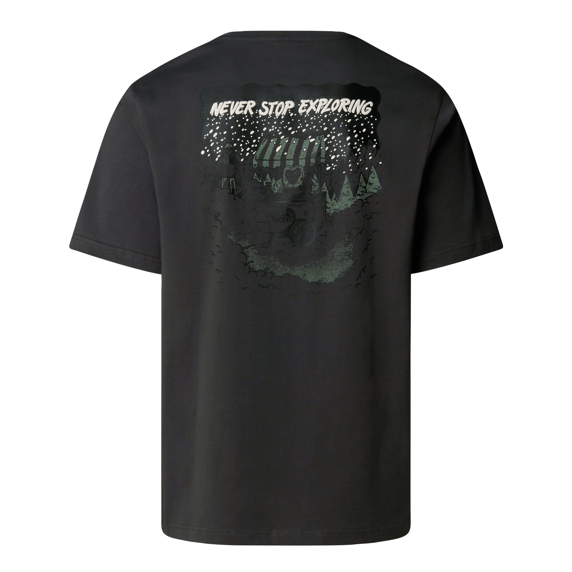 T-Shirt de manga curta para homem The North Face Powder Days Relaxed em Asphalt Grey. Foto da parte de trás.