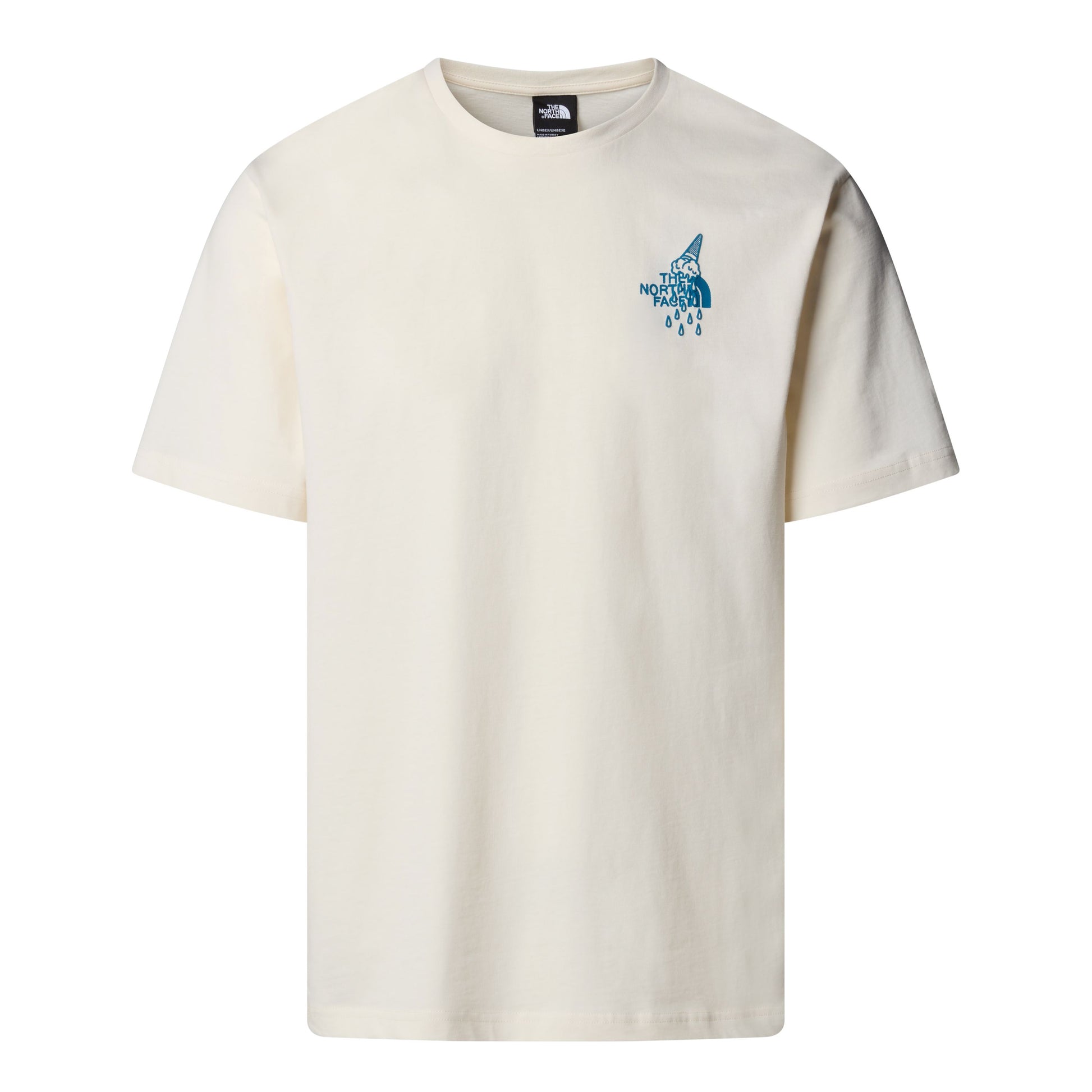 T-Shirt de manga curta para homem The North Face Powder Days Relaxed em Branco Dune. Foto da parte da frente.