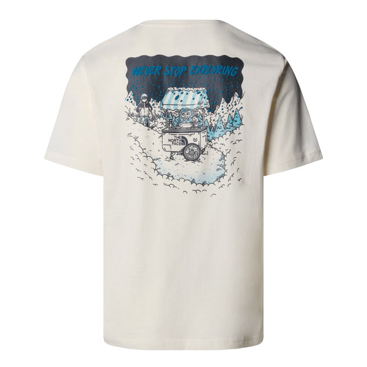 T-Shirt de manga curta para homem The North Face Powder Days Relaxed em Branco Dune. Foto da parte de trás.