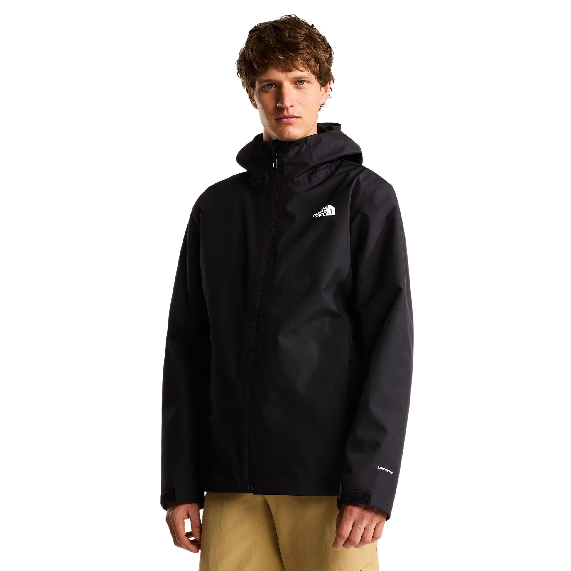 Casaco com carapuço para homem The North Face Quest Triclimate em Preto TNF/NPF. Foto da parte da frente, vestido.
