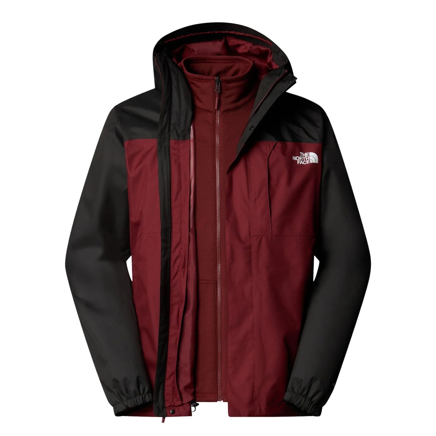 Casaco com carapuço para homem The North Face Quest Triclimate em Sumac. Foto da parte da frente.