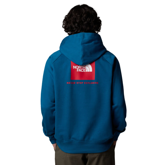 Sweat com carapuço para homem The North Face Raglan Box NSE em Mineral Ink/ TNF Red. Foto da parte de trás, vestida.