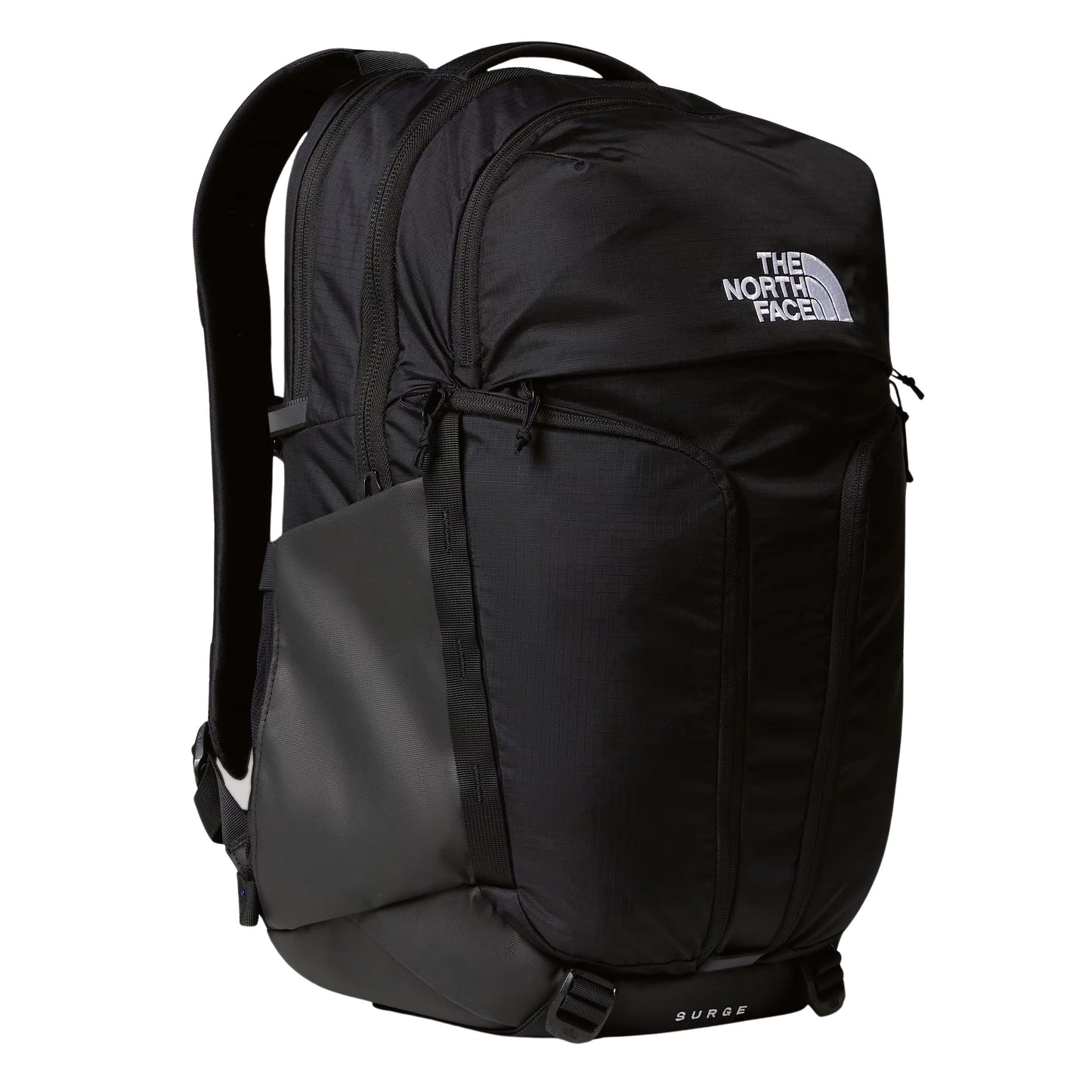 Mochila unissexo The North Face Surge em Preto TNF/Preto TNF. Foto da parte da frente.