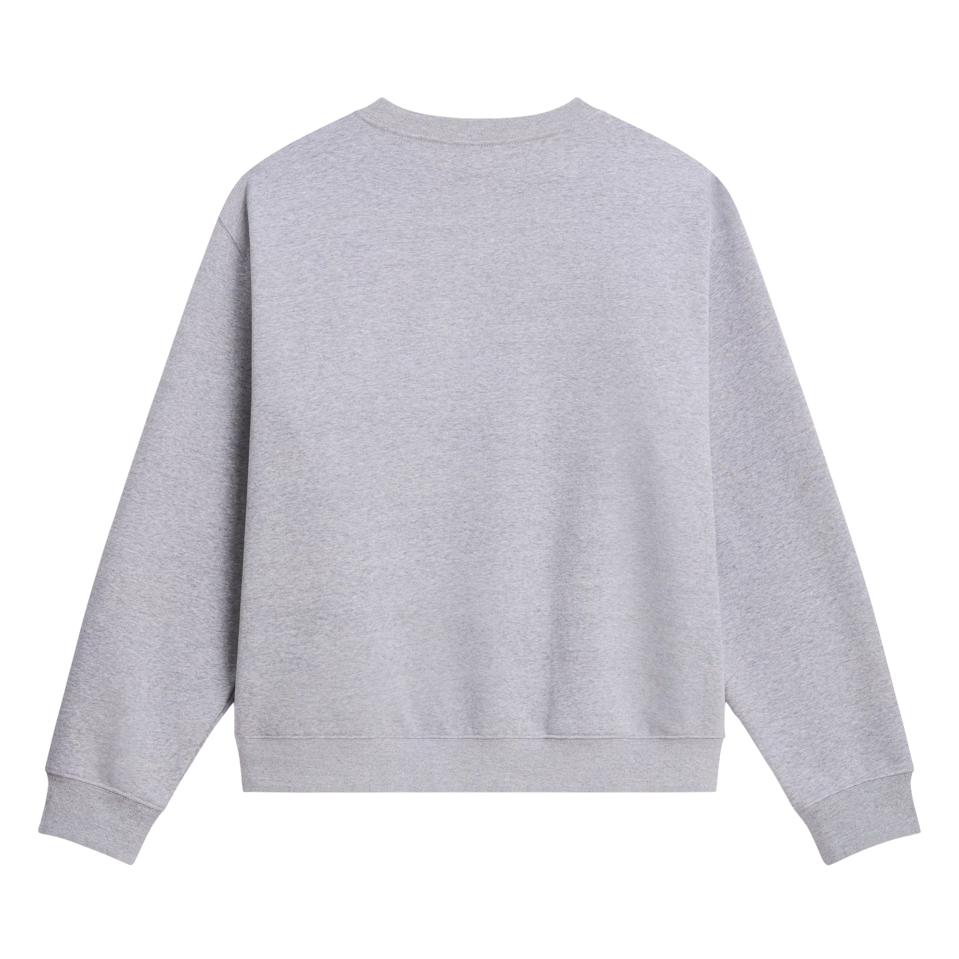 Sweat The North Face TNF Essential Simple Dome Relaxed em TNF Pale Grey Heather — vista traseira, produto sem modelo, costas limpas em malha cardada Pale Grey Heather, gola, punhos e bainha canelados visíveis, fundo branco.
