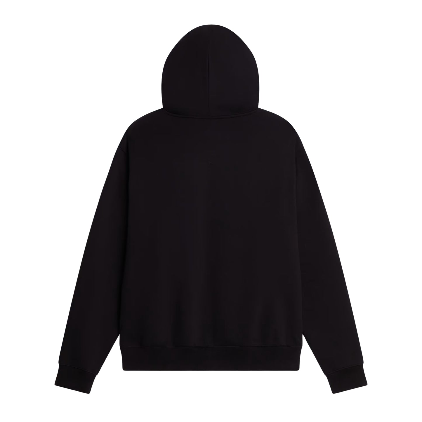 Hoodie The North Face TNF Essential Simple Dome Relaxed Full Zip em TNF Black — vista traseira, produto sem modelo, costas limpas em malha cardada preta, capuz com pregas, punhos e bainha canelados visíveis, fundo branco.