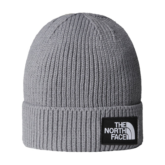 Gorro unissexo The North Face TNF Logo Box Cuffed em Medium Grey Heather. Foto da parte da frente.