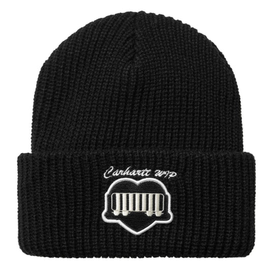 Carhartt WIP OG Heart Train Beanie Black. Foto da parte da frente.