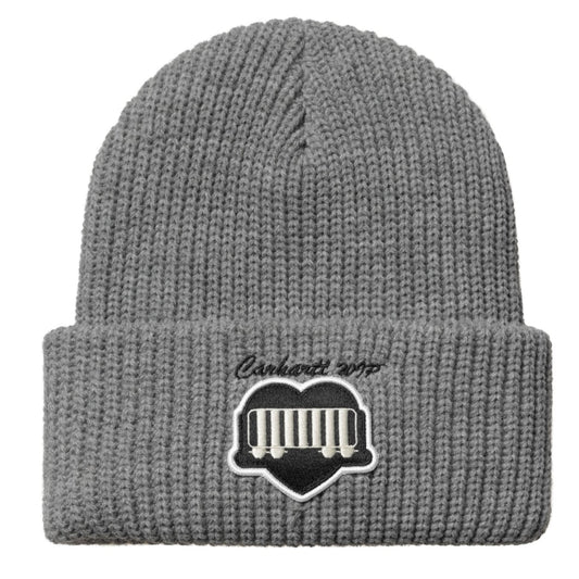 Carhartt WIP OG Heart Train Beanie Grey Heather. Foto da parte da frente.