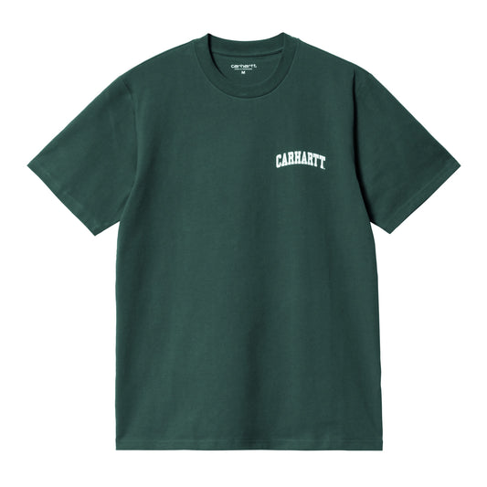 Carhartt WIP University Script T-Shirt Botanic/White. Foto da parte da frente.