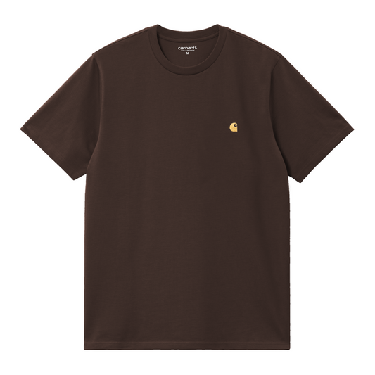 T-Shirt de manga curta para homem Carhartt WIP Chase em Tobacco/Gold. Foto da parte da frente.