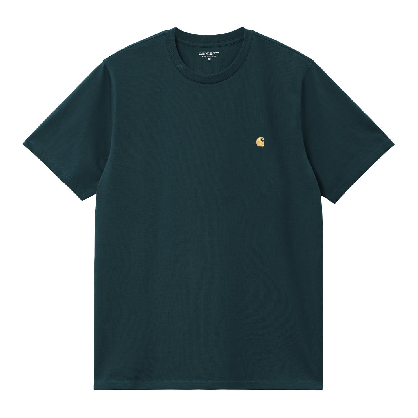 Carhartt WIP Chase Short Sleeve T-Shirt Duck Blue/Gold. Foto da parte da frente.