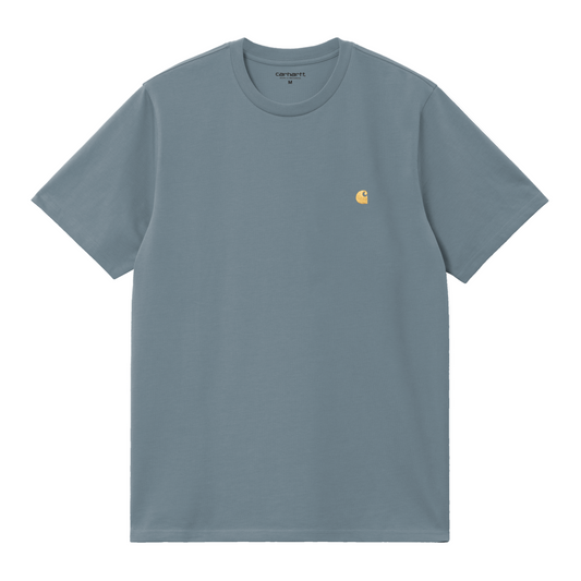 T-Shirt de manga curta para homem Carhartt WIP Chase em Angelite/Gold. Foto da parte da frente.
