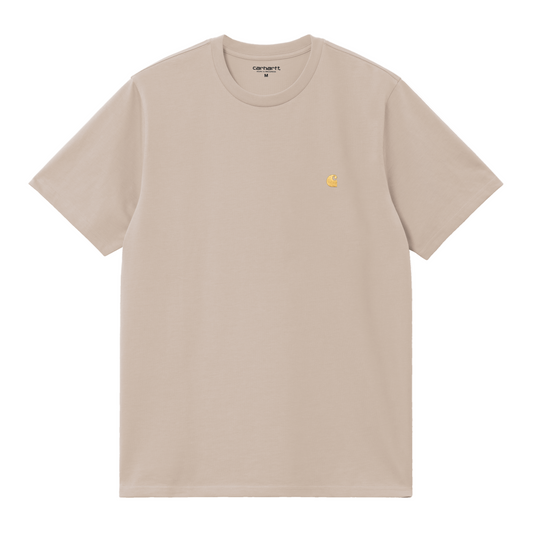 T-Shirt de manga curta para homem Carhartt WIP Chase em Fleur De Sel/Gold. Foto da parte da frente.