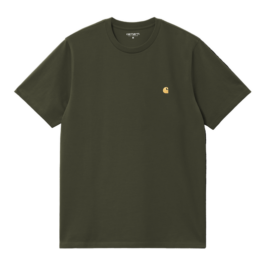 T-Shirt de manga curta para homem Carhartt WIP Chase em Olive/Gold. Foto da parte da frente.