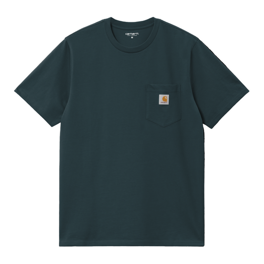 T-Shirt com manga curta para homem Carhartt WIP Pocket em Deep Lagoon. Foto da parte da frente.