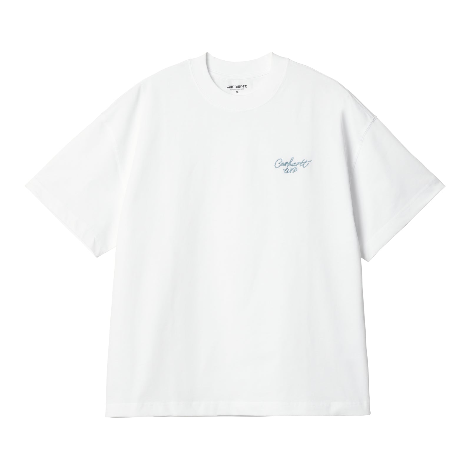 Carhartt WIP Signature Script Short Sleeve T-Shirt White/Dusty Ice. Foto da parte da frente.