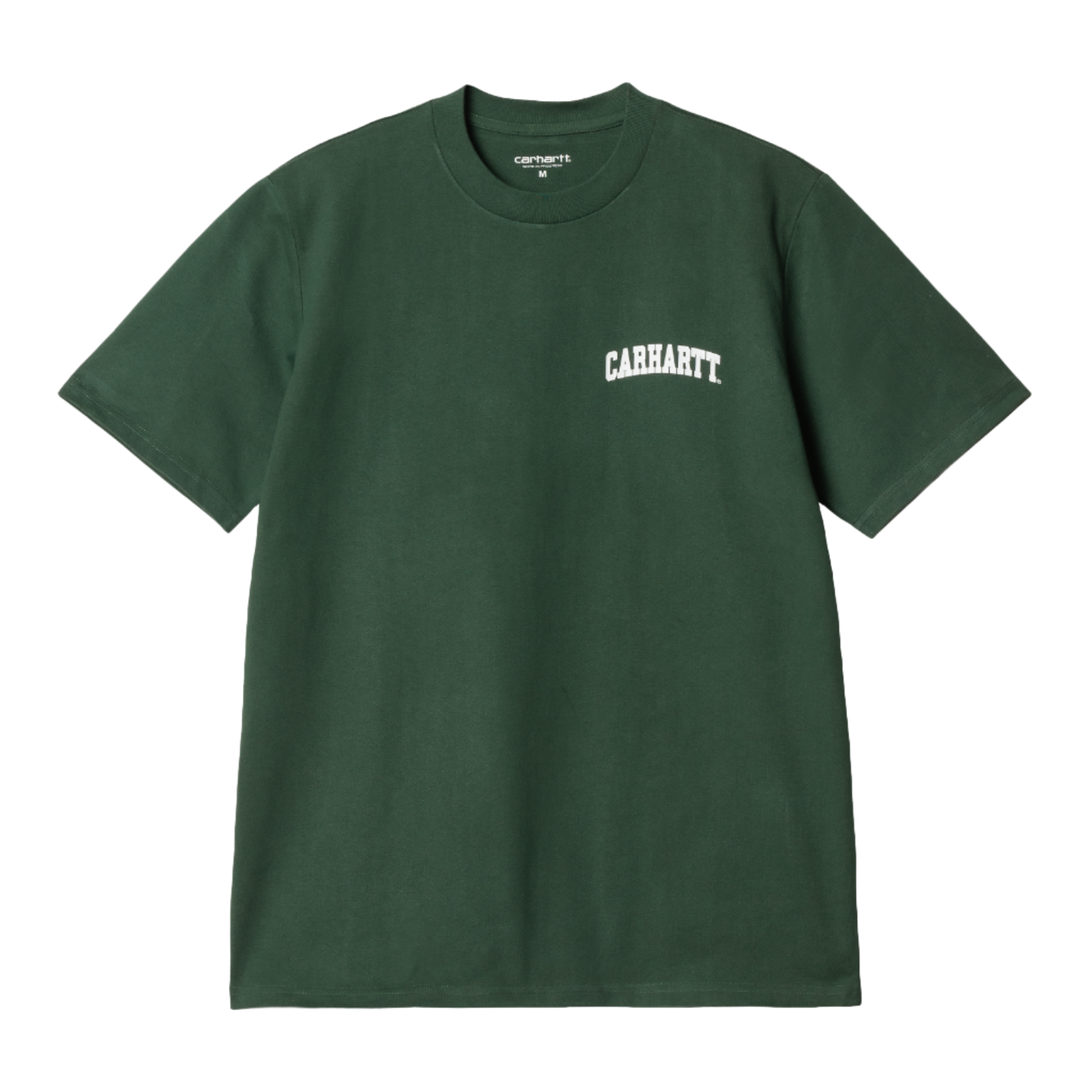 Carhartt WIP University Script Short Sleeve T-Shirt Sycamore Tree/White. Foto da parte da frente.