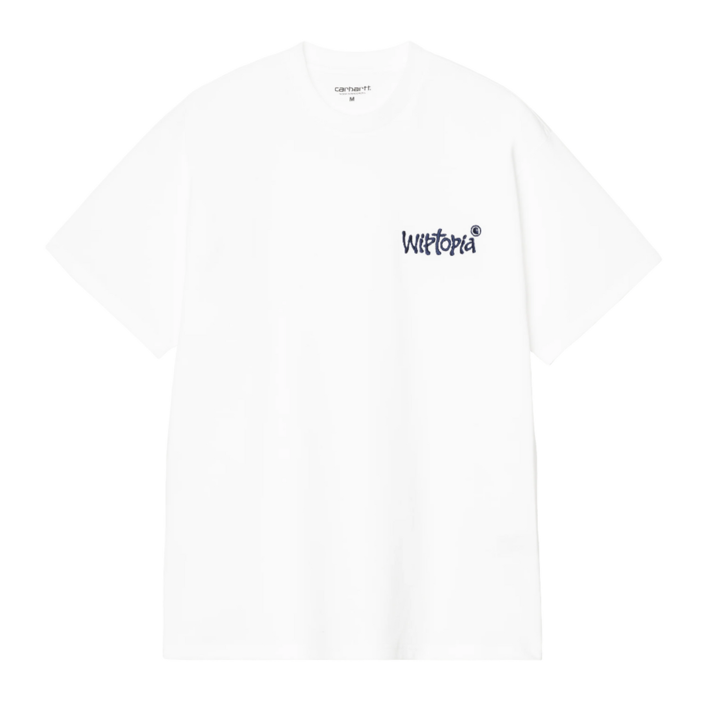 T-Shirt de manga curta para homem Carhartt WIP Wiptopia Script em Branco/Azul. Foto da parte de frente.