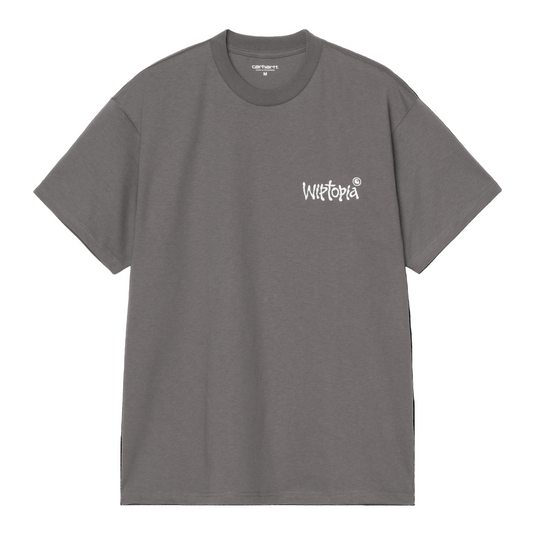 T-Shirt de manga curta para homem Carhartt WIP Wiptopia Script em Porphyry/Wax. Foto da parte da frente.