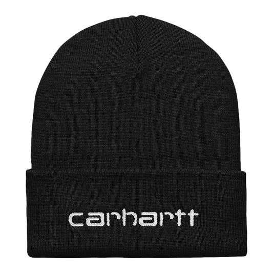 Carhartt WIP Script Beanie Black/White. Foto da parte da frente.