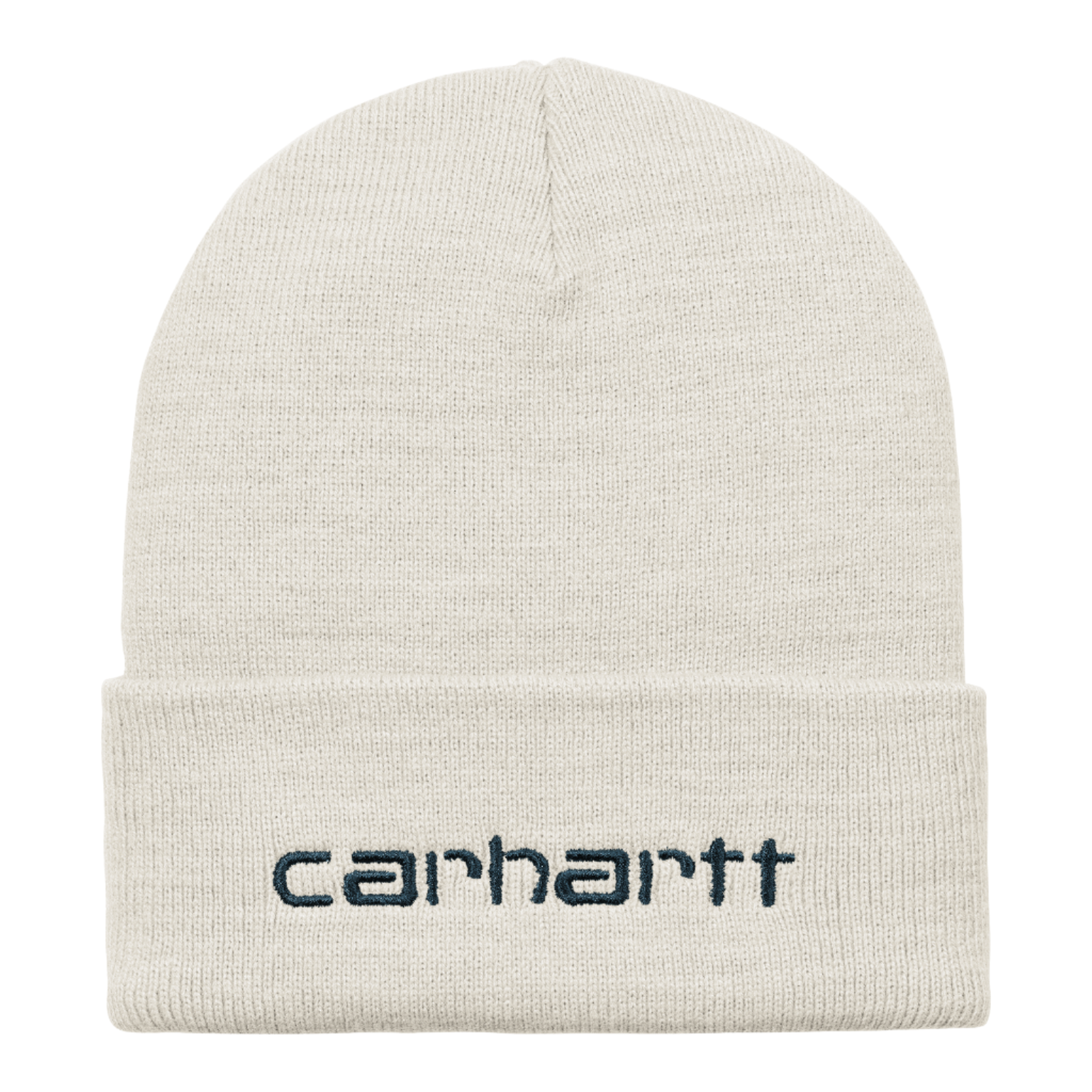 Carhartt WIP Script Beanie Wax/Duck Blue. Foto da parte da frente.