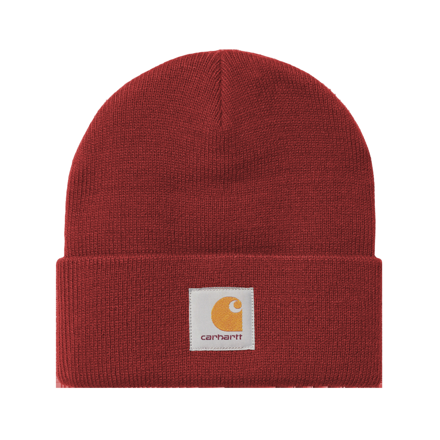 Gorro unissexo Carhartt WIP Short Watch em Scarlet. Foto da parte da frente.