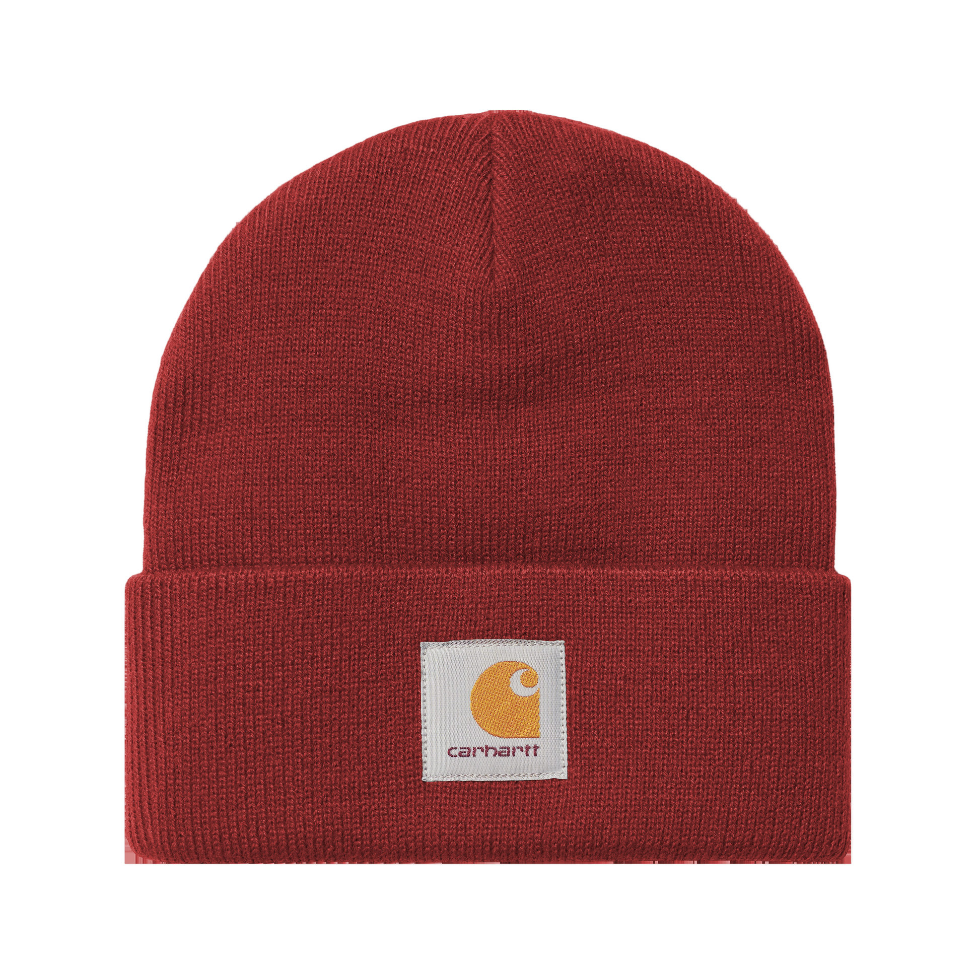 Gorro unissexo Carhartt WIP Short Watch em Scarlet. Foto da parte da frente.