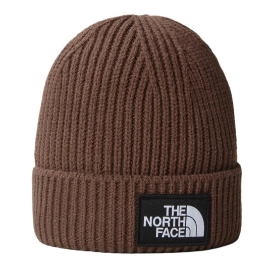 The North Face TNF Logo Box Cuffed Beanie Smokey Brown. Foto da parte da frente.