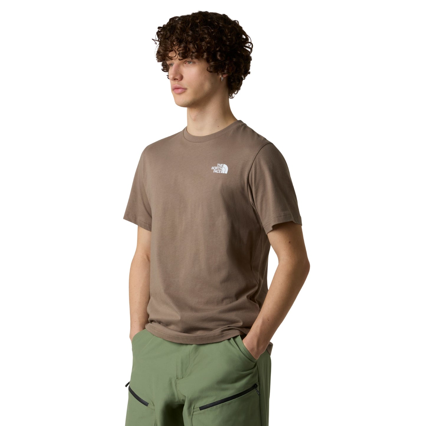 T-Shirt de manga curta para homem The North Face Box NSE em Mocha Brown/Mushroom Grey. Foto da parte da frente, vestida.