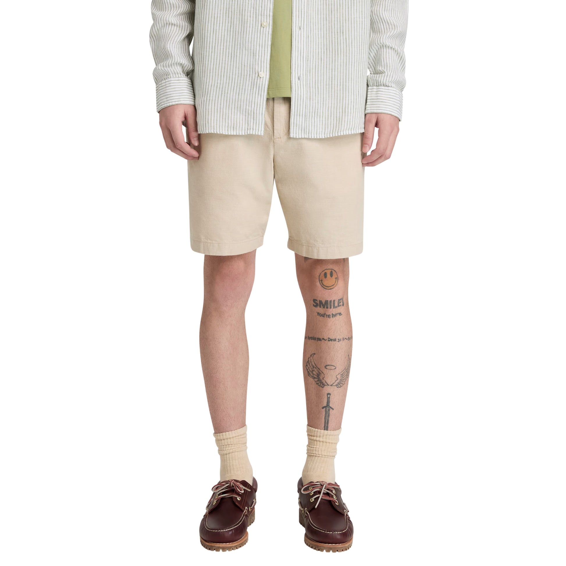 Calções de algodão para homem Timberland Claremont em Safari. Foto da parte da frente, vestidos.