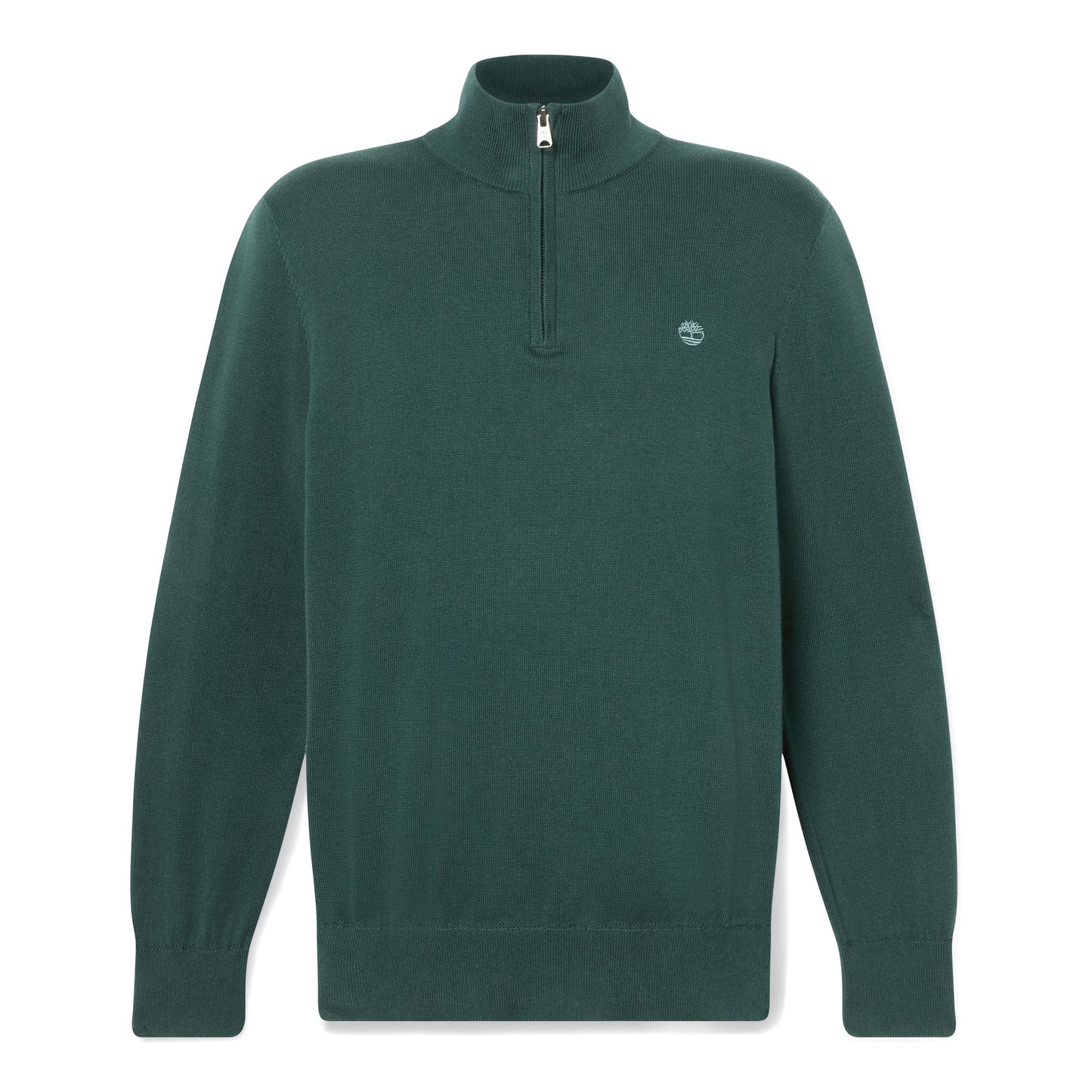 Camisola de malha de algodão com fecho zipper de 1/4 para homem Timberland Williams River em Green Gables. Foto da parte da frente.