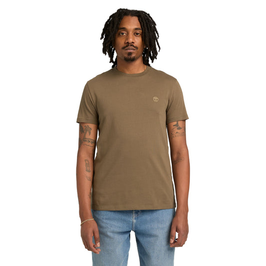 T-Shirt de manga curta para homem Timberland Dunstan River em Leaf Green/Cassel Earth. Foto da parte da frente, vestida.