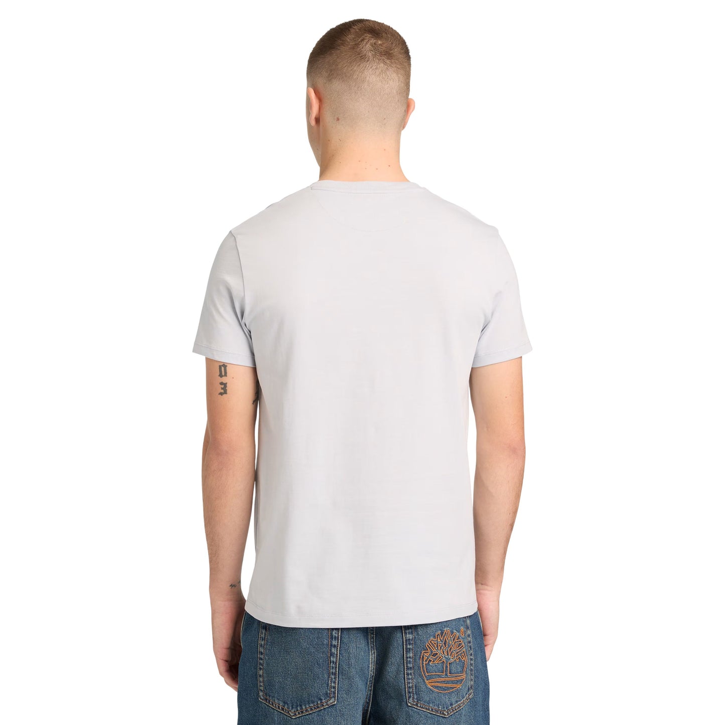 T-Shirt de manga curta para homem Timberland Dunstan River em Gray Dawn. Foto da parte de trás, vestida.