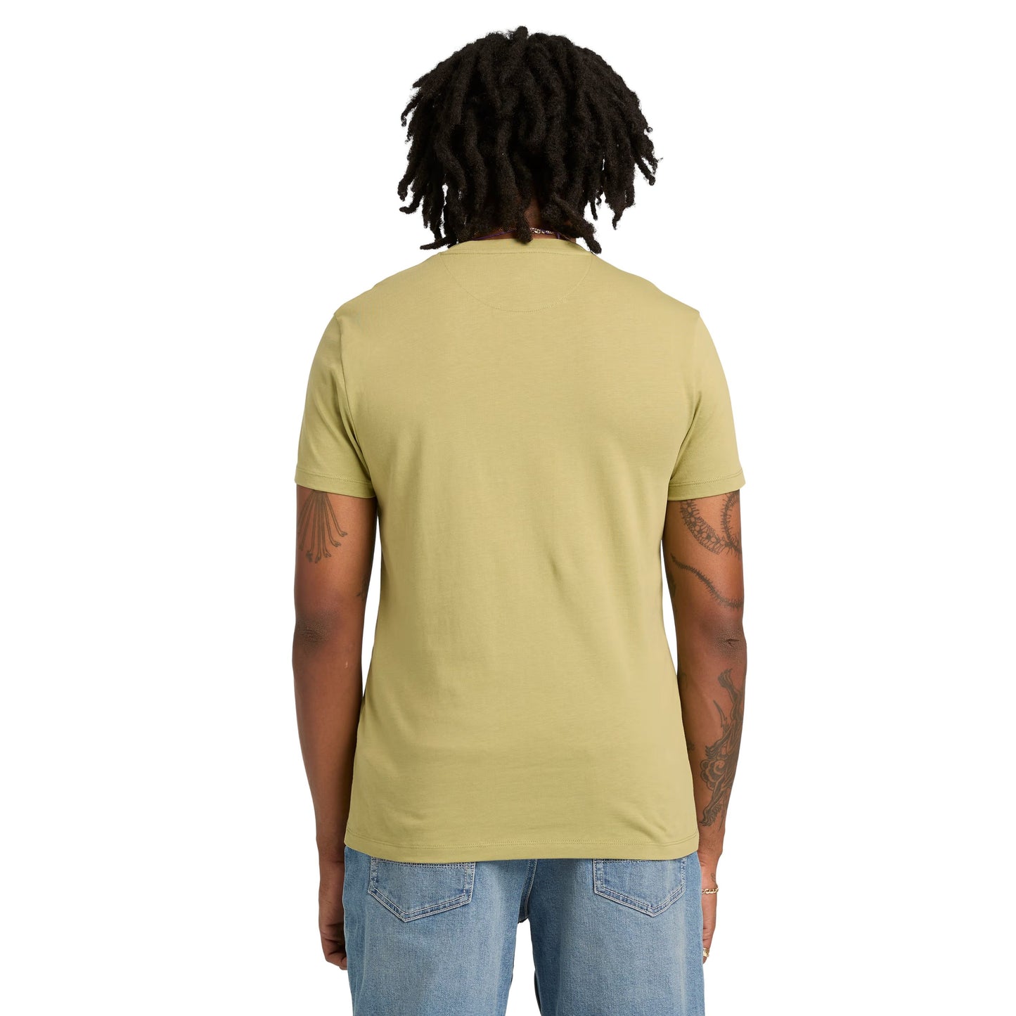 T-Shirt de manga curta para homem Timberland Dunstan River em Sage. Foto da parte de trás, vestida.