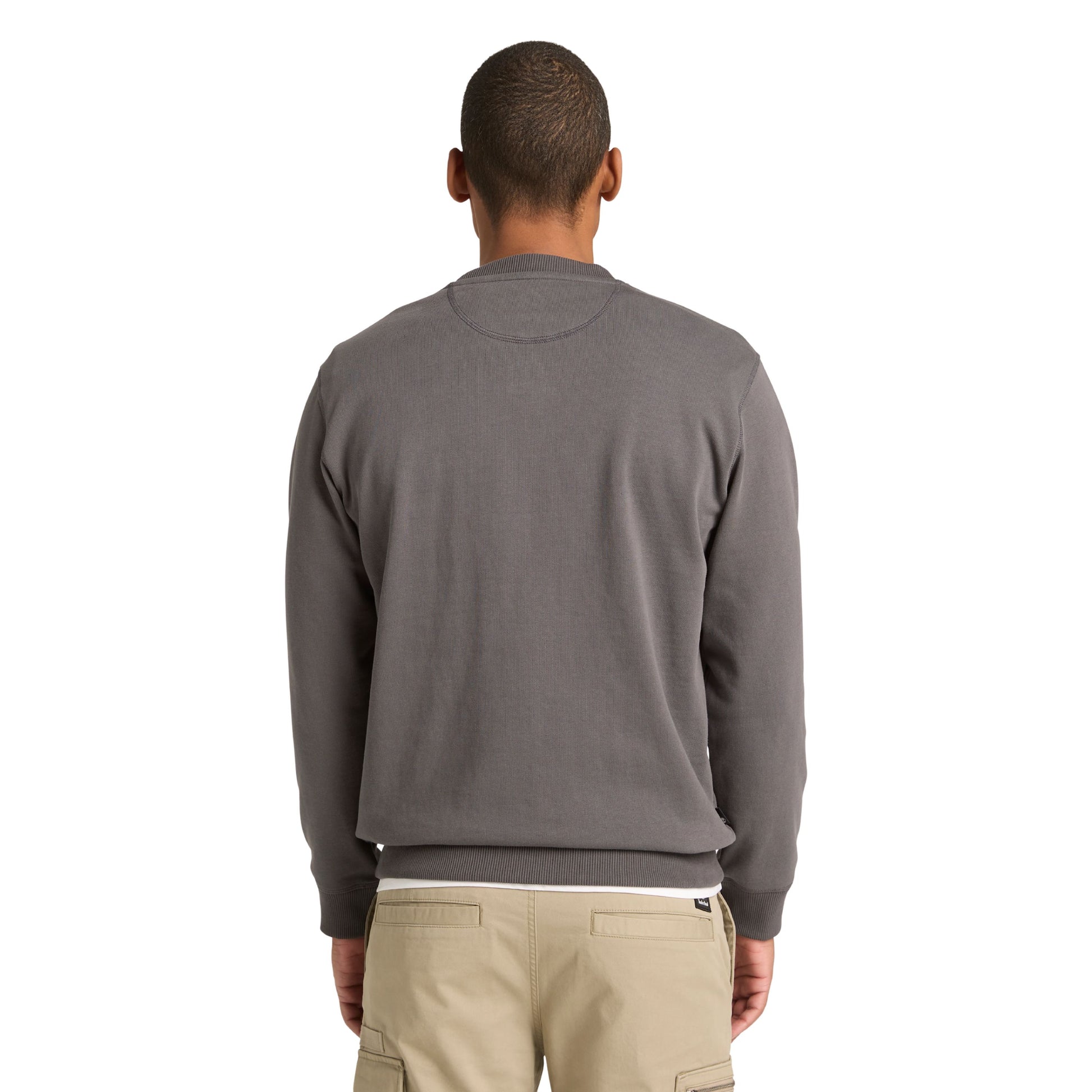 Sweat para homem Timberland Established 1973 Embroidered Logo em Blackened Pearl. Foto da parte de trás, vestida.