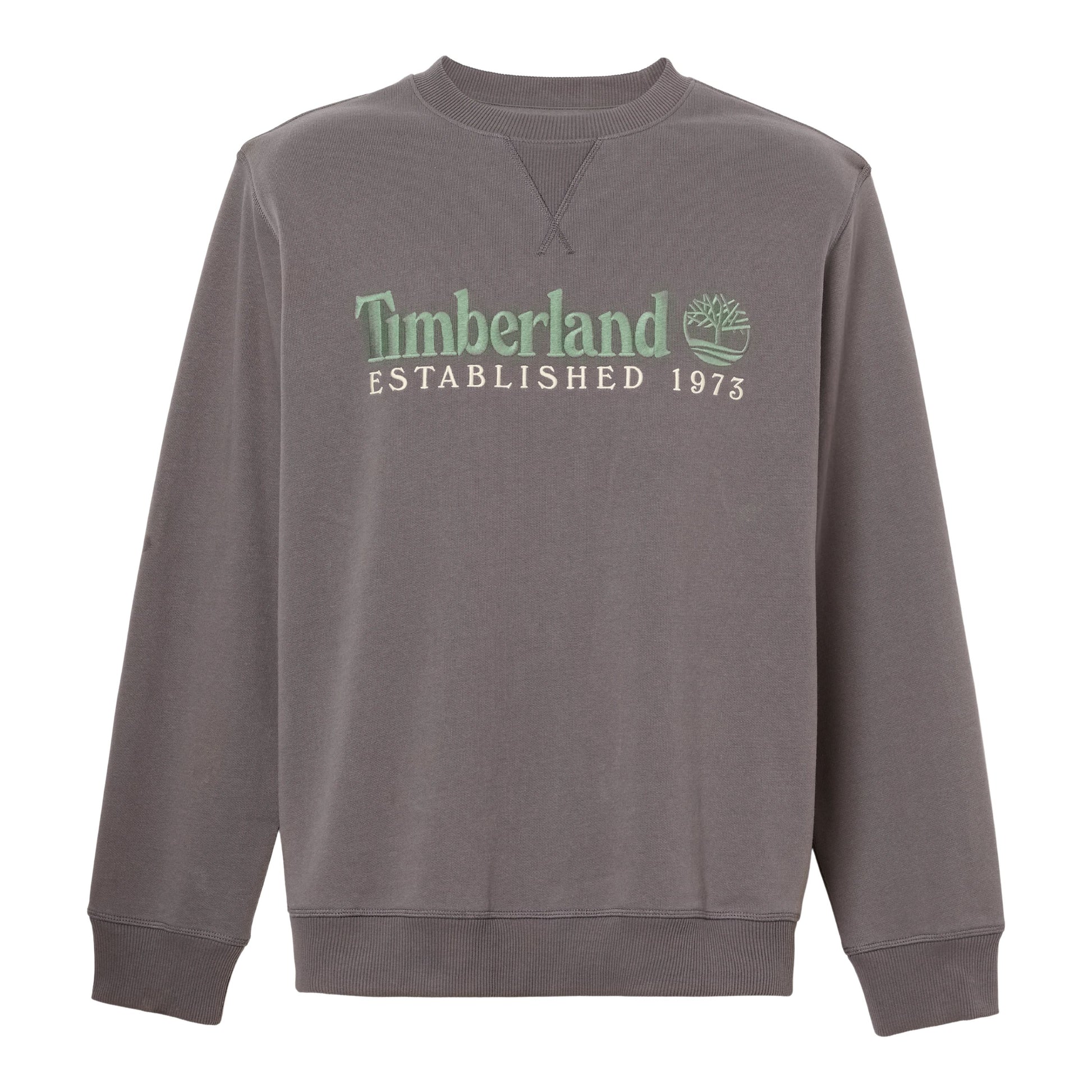 Sweat para homem Timberland Established 1973 Embroidered Logo em Blackened Pearl. Foto da parte da frente.