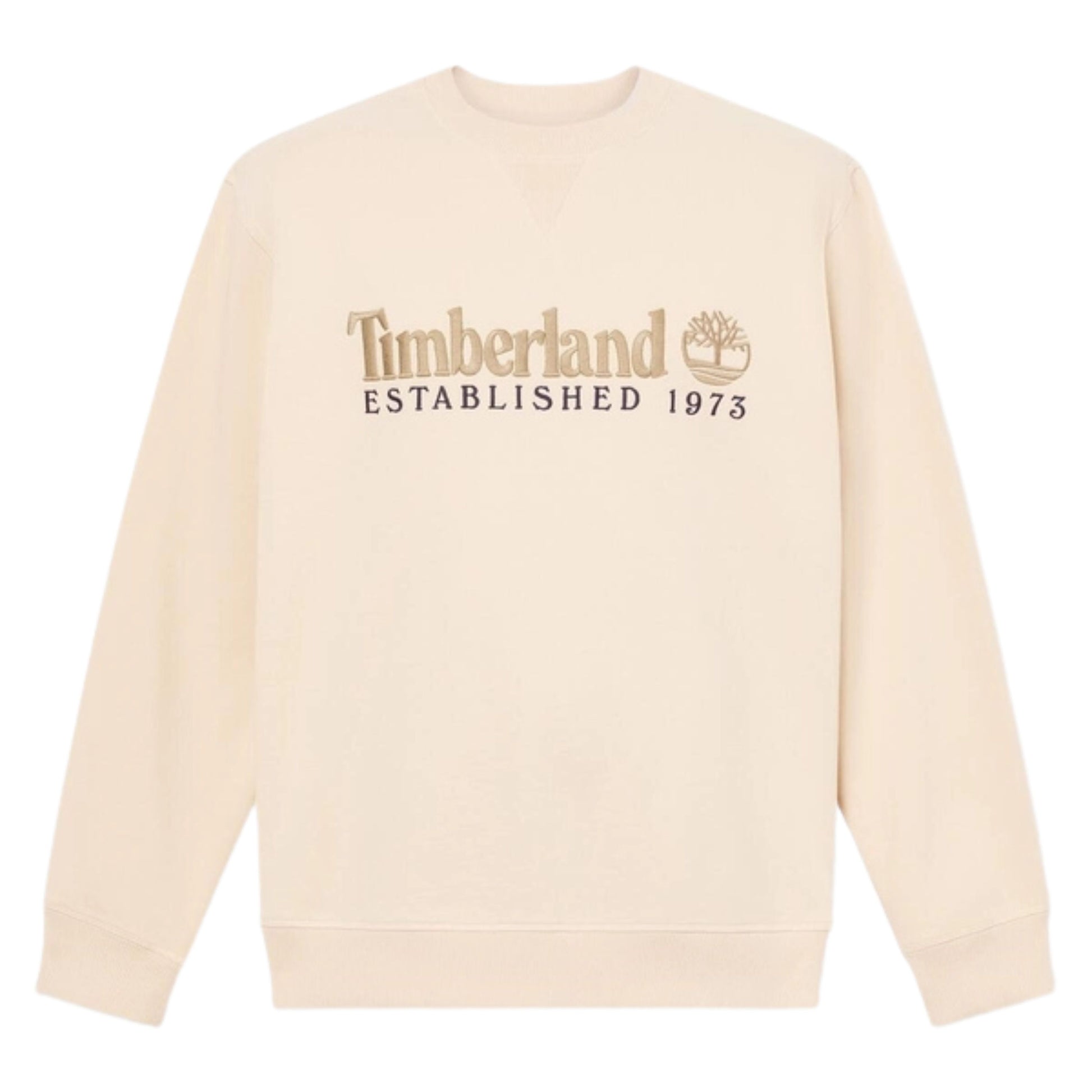 Sweat para homem Timberland Established 1973 Embroidered Logo em Putty. Foto da parte da frente.