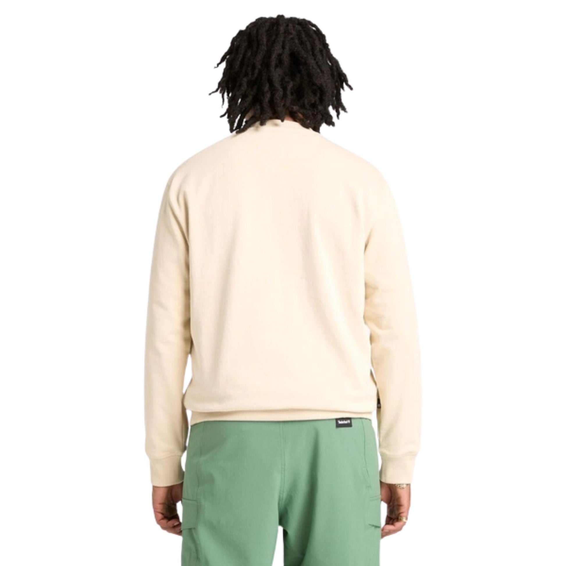 Sweat para homem Timberland Established 1973 Embroidered Logo em Putty. Foto da parte de trás, vestida.