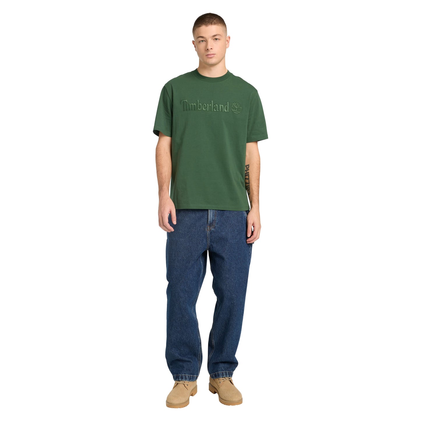 T-Shirt de manga curta para homem Timberland Hampthon em Pineneedle. Foto da parte da frente vestida.