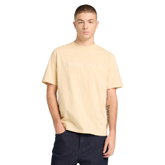 T-Shirt de manga curta para homem Timberland Hampthon em Putty. Foto da parte da frente, vestida.