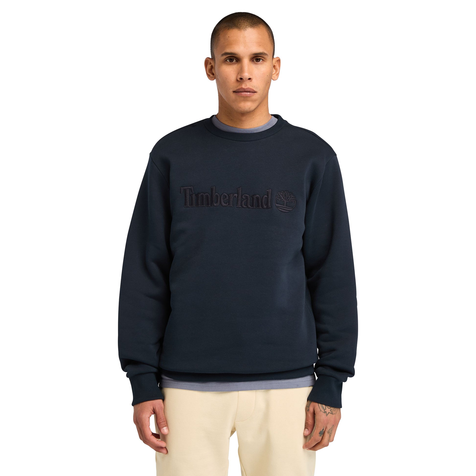 Sweat para homem Timberland Crew Neck Hampton em Dark Sapphire. Foto da parte da frente, vestida