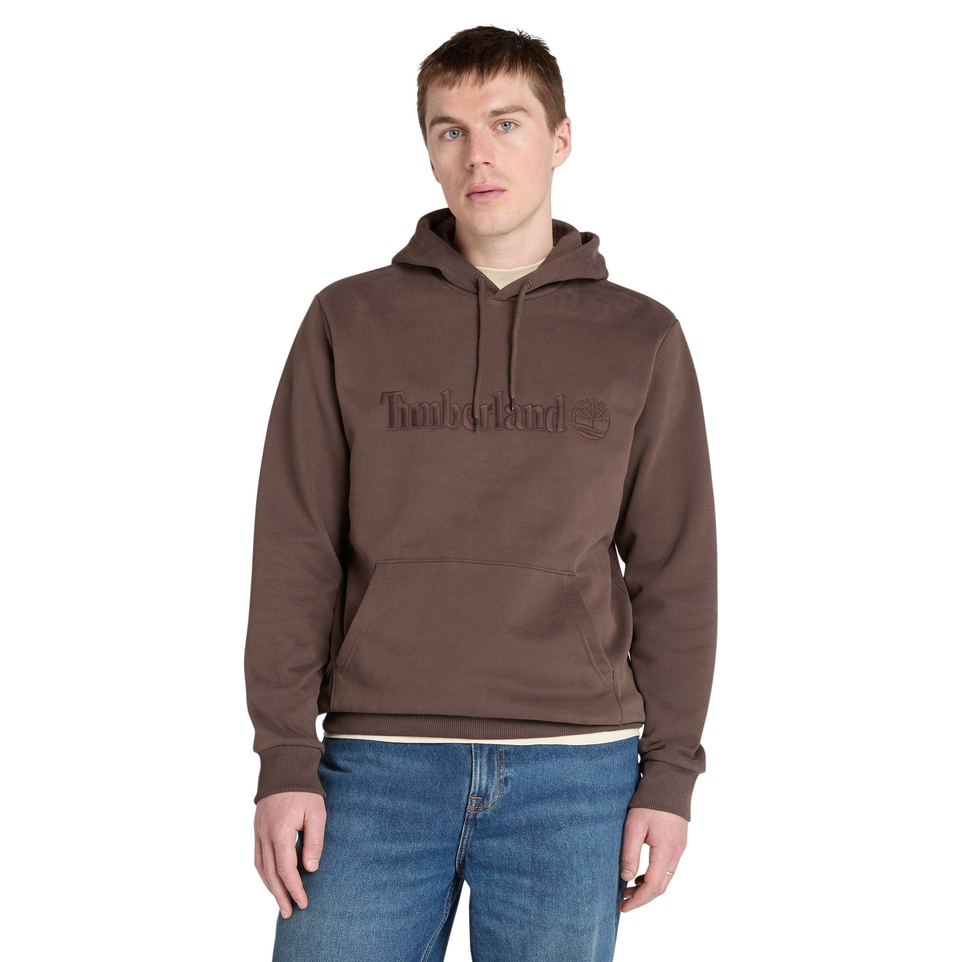Sweat com carapuço para homem Timberland Hampton em Chocolate Brown. Foto da parte da frente, vestida.