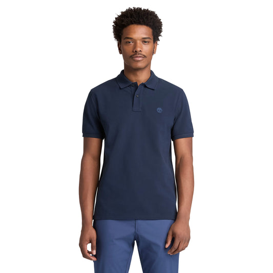 Polo de manga curta para homem Timberland Millers River Pique em Dark Sapphire. Foto da parte da frente, vestido.
