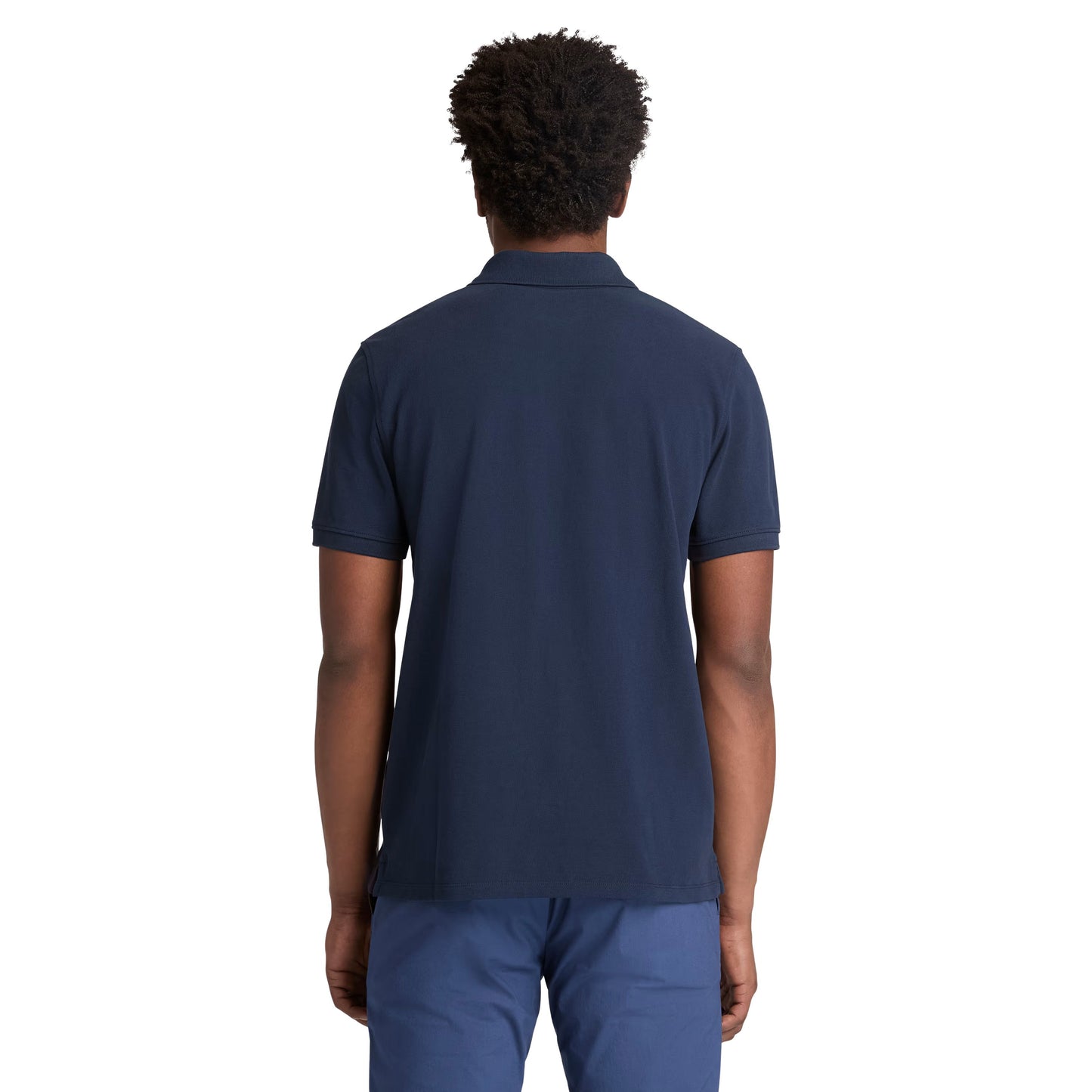 Polo de manga curta para homem Timberland Millers River Pique em Dark Sapphire. Foto da parte de trás, vestido.