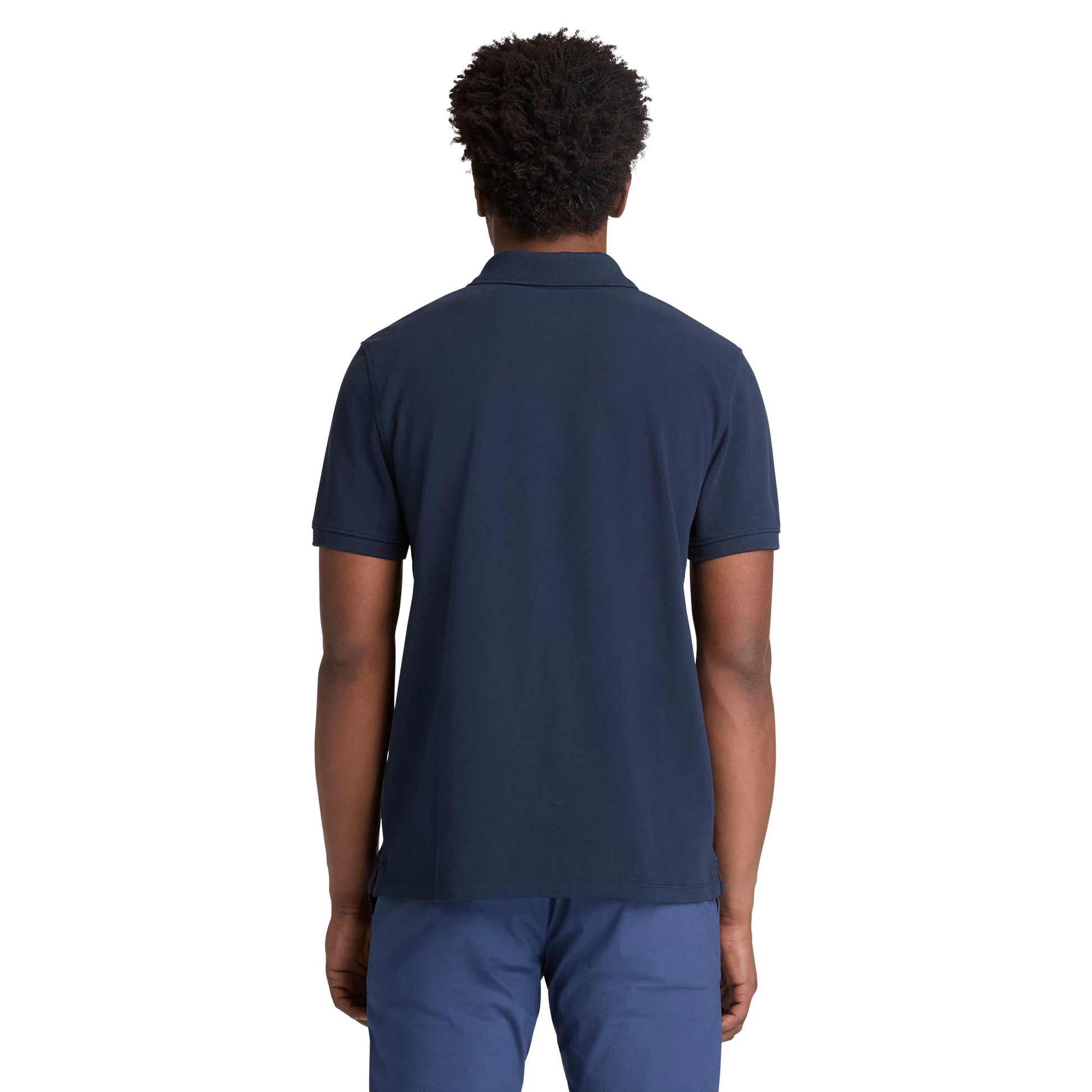 Polo de manga curta para homem Timberland Millers River Pique em Dark Sapphire. Foto da parte de trás, vestido.