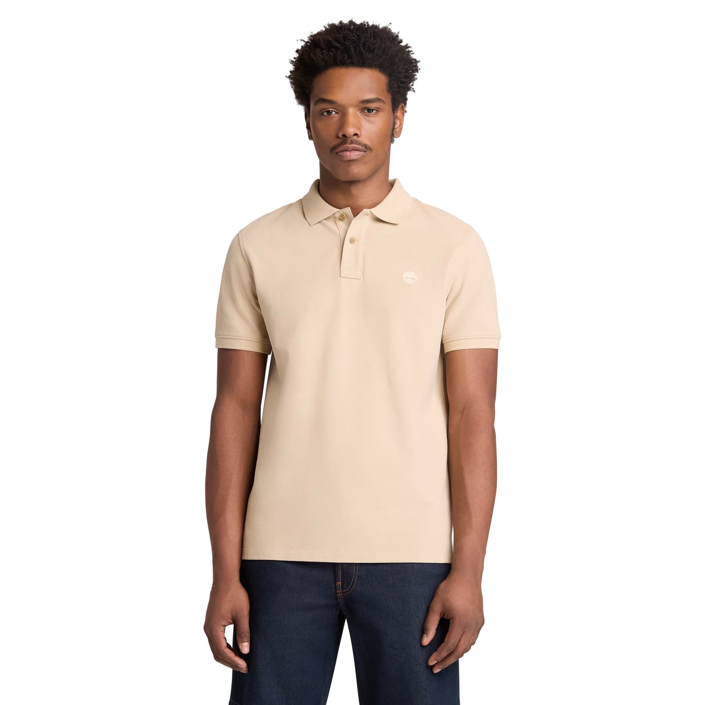 Polo de manga curta para homem Timberland Millers River Pique em Safari. Forto da parte da frente, vestido.